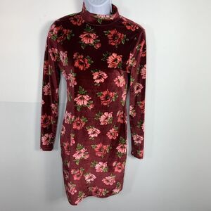 Forever 21 Red Floral Bodycon Dress - Small, Long Sleeve, Perfect Fit!
